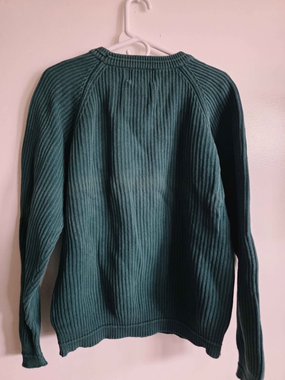 Chaps Teal Ribbed Crewneck Sweater with Pink Emblem Ralf Lauren - Picture 3 of 3